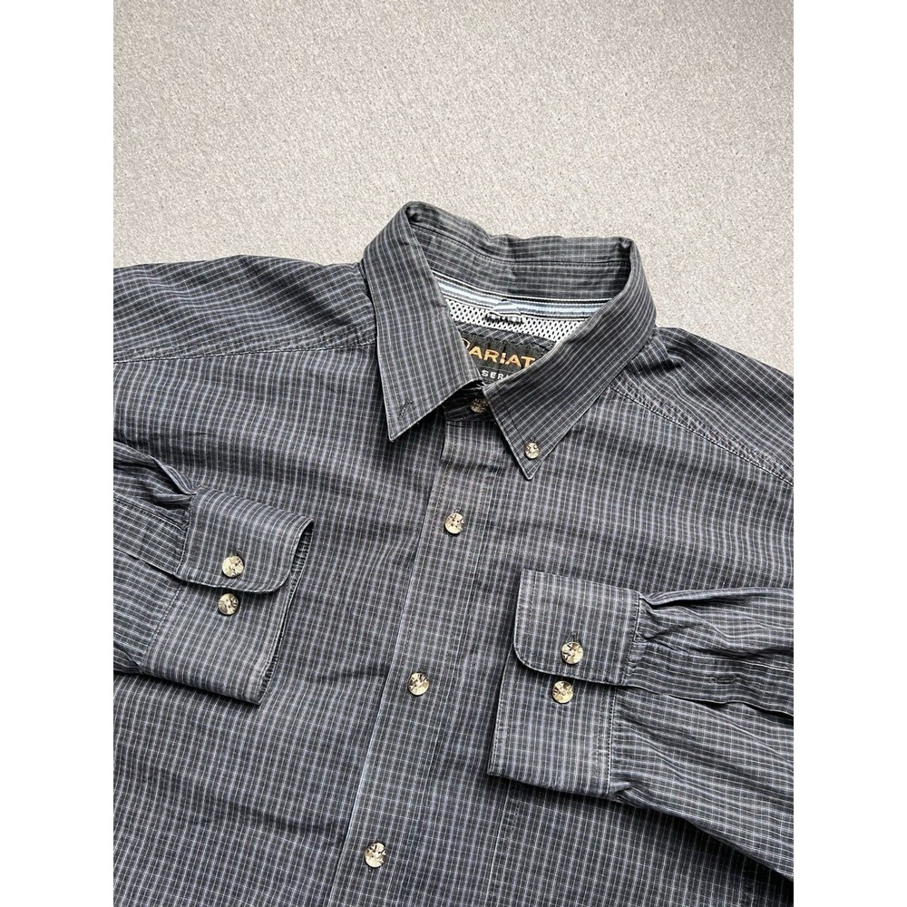 Ariat Shirt Men's XL Black Blue Plaid Long Sleeve Button Down Pro Series Western
